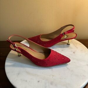 J. RENEE FERRYANNE red rhinestone slingsbacks🔥9M
